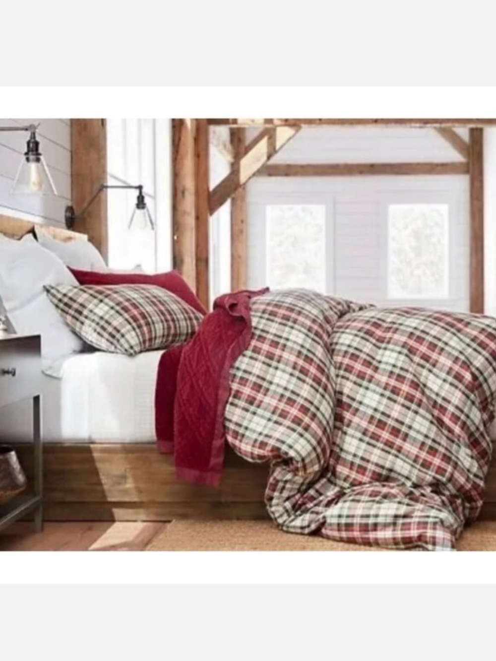 Pottery Barn Denver Plaid Yarn Dyed Full Queen Duvet Cover Holidays Linen Blend